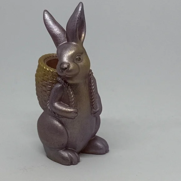 Unique Resin,Metallic Purple Bunny Planter with Gold Basket Accent - Picture 2 of 8